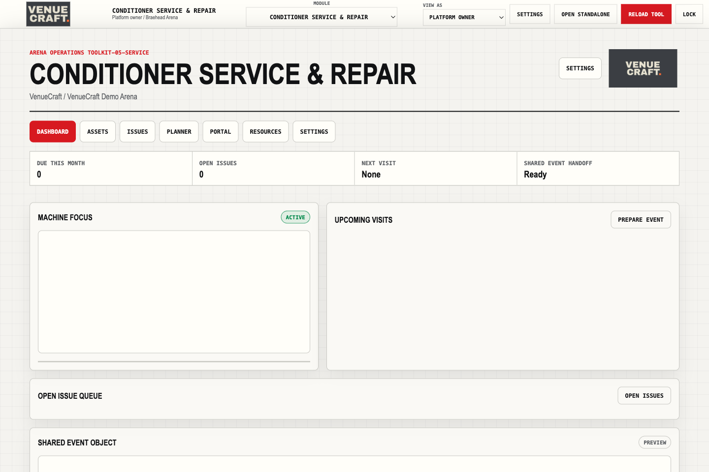 Conditioner service and repair module with asset and work order information.